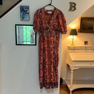 Anthropologie 100% cotton red print maxi dress